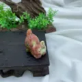 Natural gemstone carved tail-up cat figurine, mini crystal animal home decor ornament SKU. - Pink Tourmaline / 3cm