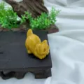 Natural gemstone crystal carved cat figurine, cute yellow crystal stone animal statue for home. - Goldstone (Up-tailed Lying Cat) / 3cm / Yellow
