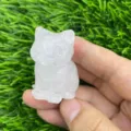 Natural white crystal sitting cat figurine, cute gemstone carved kitten desk decor, 4cm - White Crystal