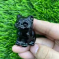 Handgehaltene schwarze Kristall Sitzende Katze Figur, Edelstein Tier Skulptur Deko - Obsidian