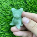 Green aventurine crystal French bulldog figurine, cute natural stone dog carving. - Green Aventurine