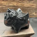 5cm Natural Stone Crystal Unicorn Figurine Black Carved Gemstone Animal Ornament Decor - Plum Blossom Jade