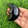 7cm ossidiana nera cristallo luna faccia intaglio pietra preziosa mezzaluna decoro - Ossidiana