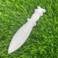 12cm Pugnale in Cristallo Naturale Scultura Coltello in Pietra Preziosa Bianca - Giada Bianca
