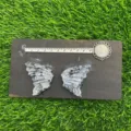 Natural gemstone crystal butterfly wings set, 10cm pair with metal scale ruler decor. - Larvikite