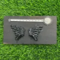 Black crystal gemstone wings set 10cm pair, small butterfly fairy wings DIY jewelry craft parts - Obsidian