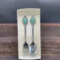 Elegante set di posate con cucchiaio e forchetta in pietra verde in confezione regalo - Aventurina verde / Set Cucchiaio e Forchetta