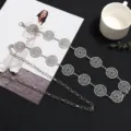 Silver metal waist chain with hollow round mesh links, versatile women belt for dress suit. - White K/Silver