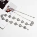 Elegant silver metal waist chain hollow flower belt for women dress sweater accessories - White K/Silver
