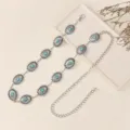 Vintage turquoise metal waist chain for women, retro silver bohemian dress belt adjustable. - Antique White K