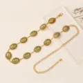 Vintage gold metal waist chain with turquoise stones, adjustable boho dress belt for women. - Antique Gold