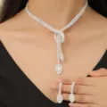 Elegant rhinestone bridal necklace and earrings set for women, sparkling zircon wedding jewelry. - Default