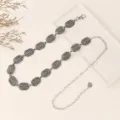 Vintage carved antique silver metal chain belt for women, skirt pants waist accessory. - Antique White K