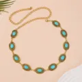 Vintage gold metal waist chain belt with turquoise oval stones boho dress jeans body jewelry - Antique Gold