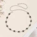 Elegante silberne Taillenkette im Retrostil mit schwarzem Stein für Damenkleider. - Synthetischer Schwarzer Türkis