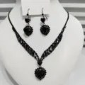 Stunning Black Zircon Heart Necklace And Earrings Set Fashion Crystal Jewelry Detail - Black Heart