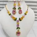 Fashion colorful cubic zirconia necklace earrings set luxury crystal jewelry gift - Pink