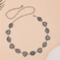 Vintage silver metal chain belt with heart and oval carved links for women dresses and jeans. - Antique White K