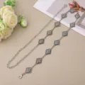 Vintage silver metal waist chain with diamond carved plates, perfect dress decorative accessory. - Antique White K
