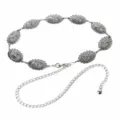 Retro vintage silver metal waist chain for women, hollow carved disc body chain dress belt. - Antique White K
