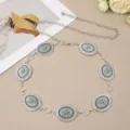 Vintage silver metal waist chain dress belt with turquoise accent for women fashion accessories - Antique Silver