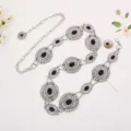 Silver metal decorative waist chain for women, retro floral dress accessory and long body chain. - Black