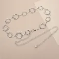 Retro geometric circular metal chain belt, elegant waist accessory for women fashion. - Antique Silver