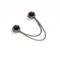Splendida spilla magnetica vintage con zirconi neri e doppia catena decorativa. - Ossidiana Argento