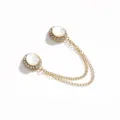 Magnetic clothing clip, rhinestone faux cat eye stone brooch, double chain pants cuff holder. - Gold White Zirconia