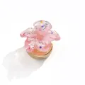 Pink resin flower button cover with gold base, stylish DIY apparel accessory for shirts. - 18#