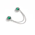 Elegante magnetische kledingclip met groene edelsteen en dubbele kettingen stijlvol. - Parel Zilver