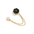 Gold metal magnetic waist tightening buckle with black camellia flower and double chains. - Camellia Black