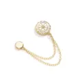 Gold metal magnetic brooch with white flower and double chains for waist adjustment. - Daisy White