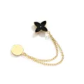 Metal magnetic waist tightener with black flower charm and double chain for clothing adjustment. - Clover - Black