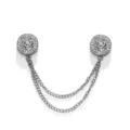 Zilverkleurige camelia strass magnetische broche speld met dubbele ketting hoofdaanzicht - Camellia Zilver