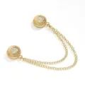 Gold magnetic scarf clip with double chains, vintage round design for women shawls and hijabs. - Gold with Chain