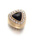 Gold triangular magnetic scarf buckle with black center stone and sparkling rhinestones for women. - Black