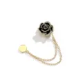 Exquisite black camellia flower rhinestone magnetic brooch anti-exposure collar pin for women. - Black