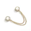 Gouden magnetische sjaalclip met strass steen kattenoog dubbele ketting kleding speld. - Goud