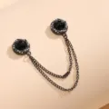 Magnetic pants cuff clip decorative double chain crystal pearl brooch multi-use accessory - Gun Black