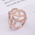 Elegant rose gold rhinestone scarf ring buckle, versatile metal multi-loop ring accessory. - Pyramid-Shaped Rose Gold
