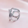Women silver alloy crystal three ring silk scarf buckle versatile fashion jewelry - Silver Triangle