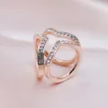 Elegant rose gold alloy triple ring silk scarf buckle with sparkling crystal rhinestones. - Triangle Rose Gold