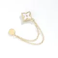 Gold magnetic clothing clip with pink flower and double chains for anti-slip hem and cuffs. - 482# White