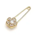 Gold pearl rhinestone flower safety pin brooch for shawl dress clothing decoration - 27# Camellia Gold 7.4cm