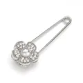 Crystal Pearl Flower Safety Pin Brooch Silver Tone Shawl Scarf Clip Decorative Pin - 28# Camellia Silver 7.4cm