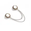 Silver magnetic cardigan clip with brown rhinestones and double chains for clothing accessory. - Silver White Rhinestone