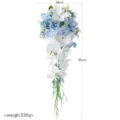 Künstlicher Kaskaden-Brautstrauß für Hochzeitsfeiern, elegante weiße und blaue Kunstblumen. - Eisblau Rose & Orchidee Wasserfall Strauß