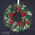 Christmas wreath door hanging with red roses and pine needles for holiday festival decor. - Style 1