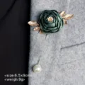Vintage fabric rose brooch with gold leaves and pearl pin for women wedding suit decor. - Green